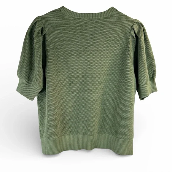 Nine West Puff Sleeve Textured Knit Sweater XL Olive Green - Picture 3 of 5